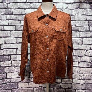 Chico's Bronze Long Sleeve Button Down Jacket Size XL